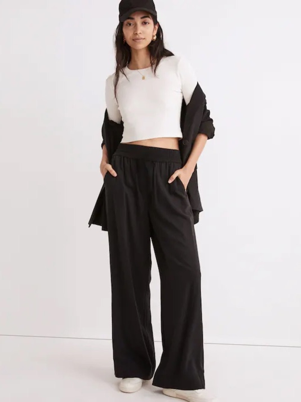 Madewell Drapeweave Carley Wide-Leg Pants Black Flowy Cotton Pants size XS
